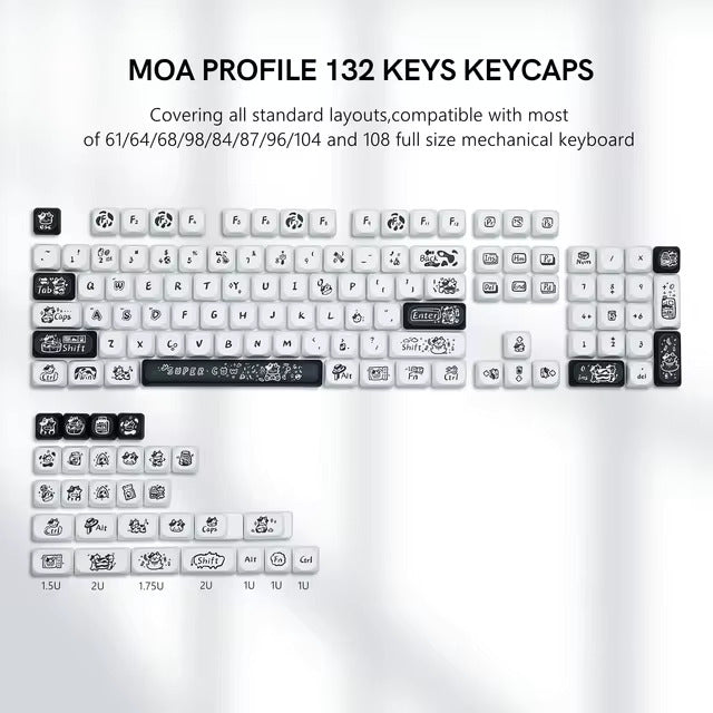 Svartvita ko-tema keycaps – 143 tangenter