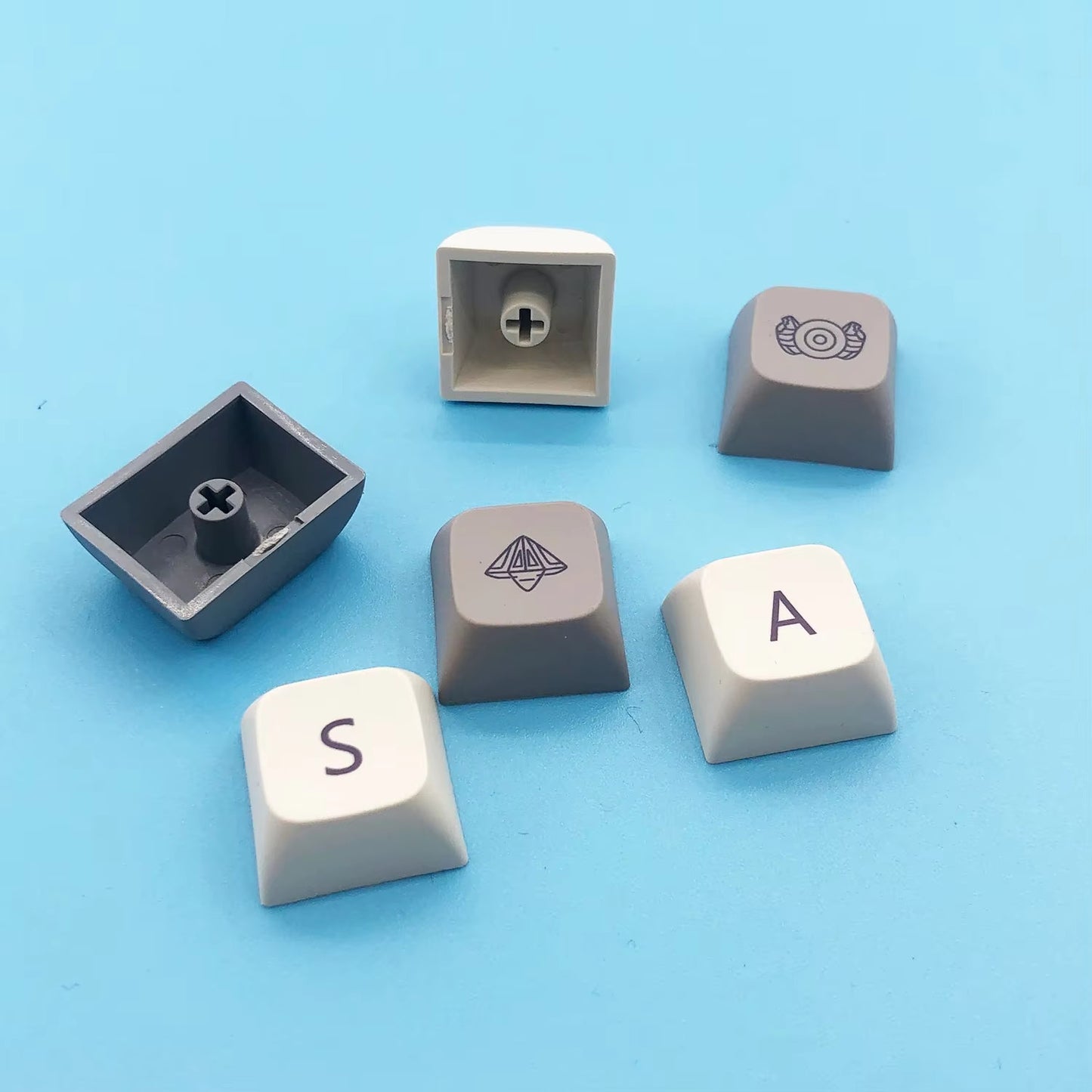 Raket-keycaps i grått och vitt: 125-Tangentset